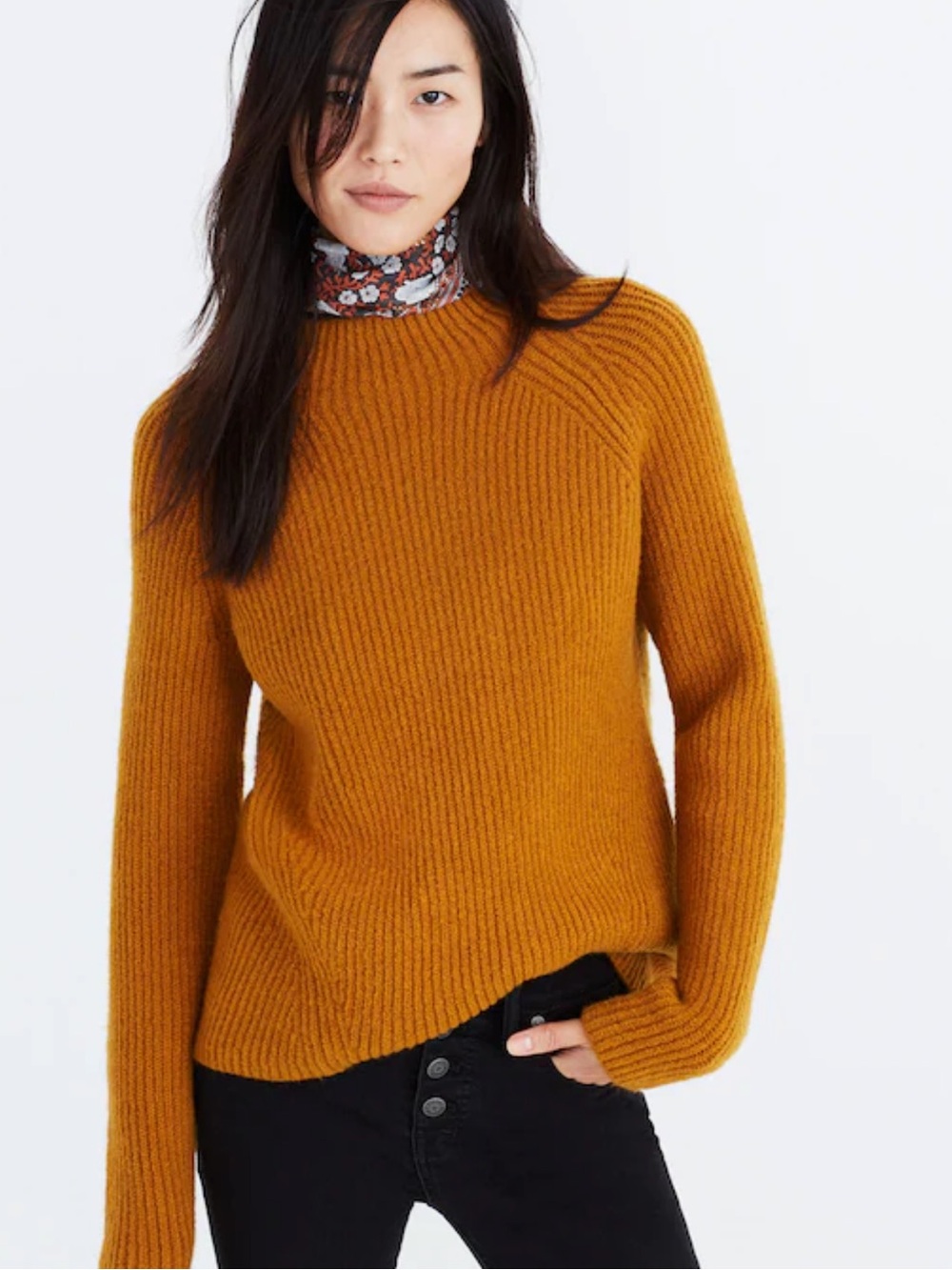 Madewell Ribbed Scoop-Neck Sweater in Mustard